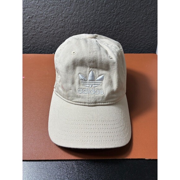Adidas Trefoil Logo Baseball Cap Hat One Size Adjustable Strap Tan Beige - Picture 1 of 5